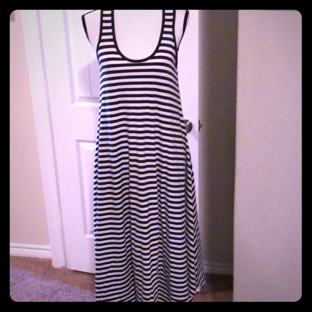 Black and white striped jersey dress